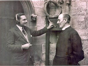 Crowland Abbey. Preparing for the broadcast of Church bells in 1925